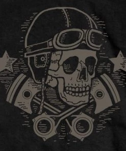 Riding Gear Hot Leathers GMD1418 Men's Black'Vintage Skull And Cross Pistons' Double Sided T-Shirt