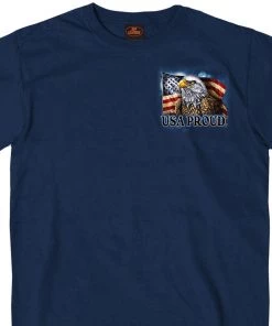 Hot Leathers GMD1420 Men's'Land Of The Free USA Proud Eagle' Navy Blue T-Shirt