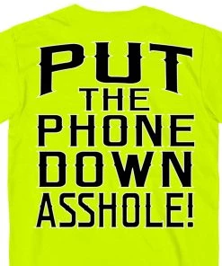 Riding Gear Hot Leathers GMD1435 Men's 'Put The Phone Down A**H***' Safety Green T-Shirt