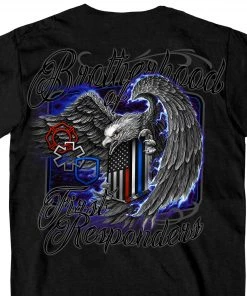 Hot Leathers GMD1451 Men's Brotherhood Of First Responders Eagle Black T-Shirt Riding Gear