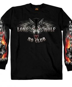 Riding Gear Hot Leathers GMD2007 Men's 'Lone Wolf No Club' Biker Long Sleeve Shirt