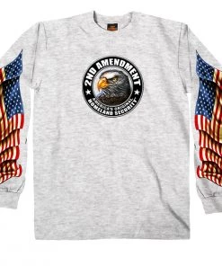Hot Leathers GMD2338 Mens' 2nd Amendment Down Flags' Eagle Long Sleeve Ash Shirt Riding Gear