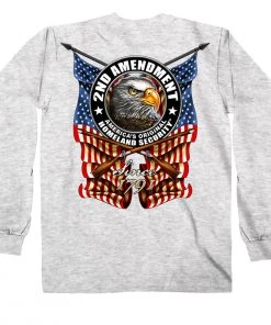 Hot Leathers GMD2338 Mens' 2nd Amendment Down Flags' Eagle Long Sleeve Ash Shirt Riding Gear