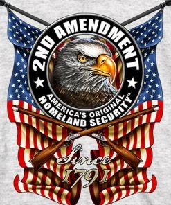 Hot Leathers GMD2338 Mens' 2nd Amendment Down Flags' Eagle Long Sleeve Ash Shirt Riding Gear