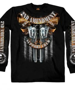 Hot Leathers GMD2385 Mens 'Crossed Pistols' Long Sleeve Black T-Shirt