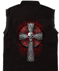 Hot Leathers GMD5022 Mens 'Celtic Cross' Sleeveless Denim Black Shirt