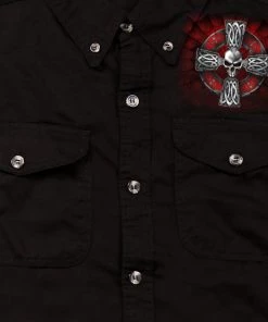Hot Leathers GMD5022 Mens'Celtic Cross' Sleeveless Denim Black Shirt