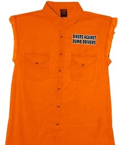 Sleveless Denim Shirts Hot Leathers GMD5090 Mens 'Can You See Me Now A****** Sleeveless Safety Orange Denim Shirt