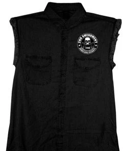 Hot Leathers GMD5200 Mens '2nd Amendment America's Original Homeland Security' Sleeveless Black Denim Shirt Sleveless Denim Shirts