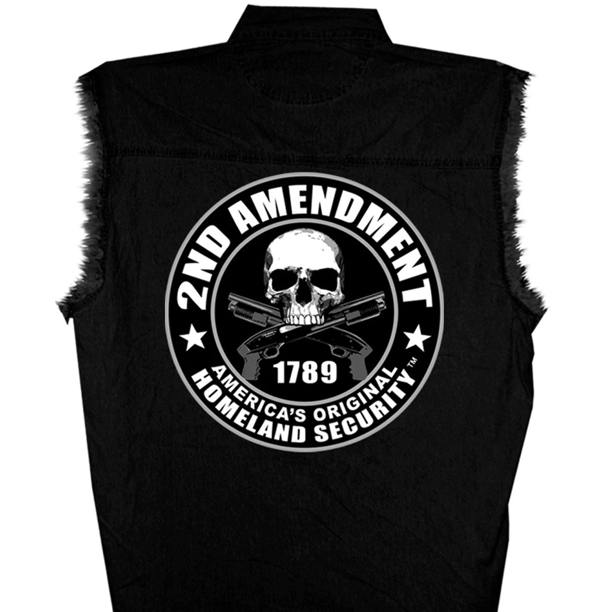 Hot Leathers GMD5200 Mens '2nd Amendment America's Original Homeland Security' Sleeveless Black Denim Shirt Sleveless Denim Shirts