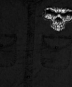 Sleveless Denim Shirts Hot Leathers GMD5237 Mens'Shredder Skull' Black Sleeveless Denim Shirt