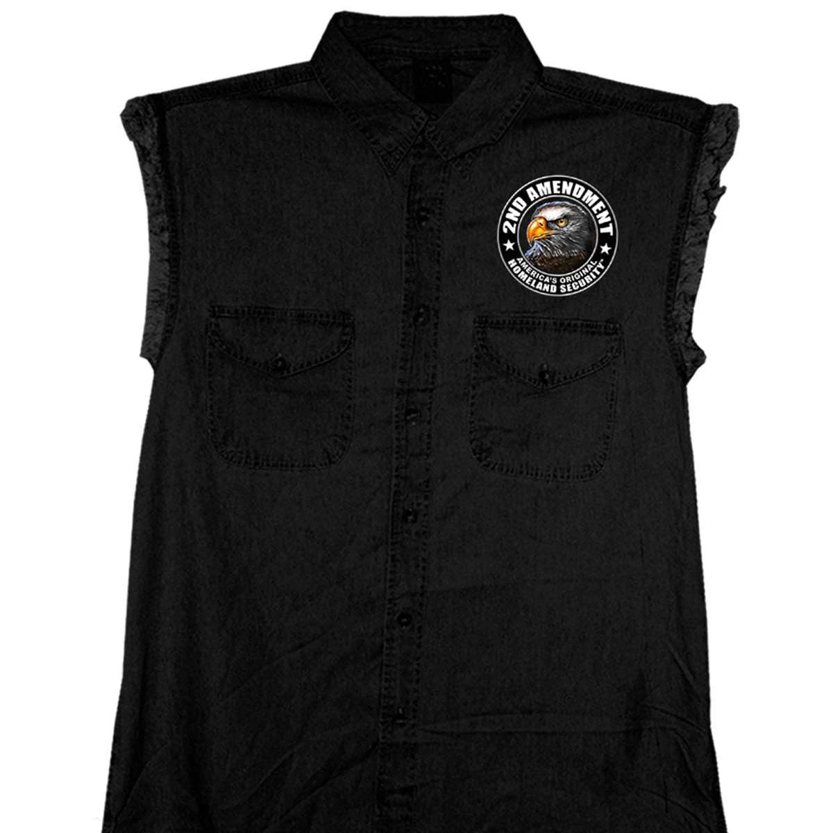 Sleveless Denim Shirts Hot Leathers GMD5338 Mens 'New Down Flag' Sleeveless Denim Black Shirt