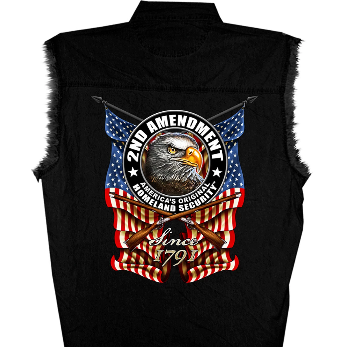 Sleveless Denim Shirts Hot Leathers GMD5338 Mens 'New Down Flag' Sleeveless Denim Black Shirt