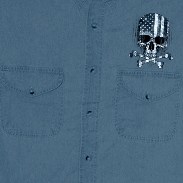 Sleveless Denim Shirts Hot Leathers GMD5372 Mens 'Flag And Skull' Sleeveless Blue Denim Shirt