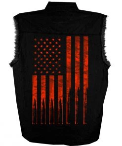 Hot Leathers GMD5430 Mens Black Flag Bullets Sleeveless Black Denim Shir Riding Gear