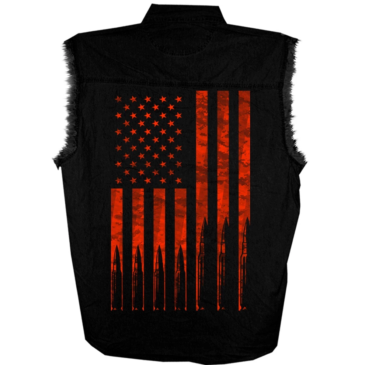 Hot Leathers GMD5430 Mens Black Flag Bullets Sleeveless Black Denim Shir Riding Gear