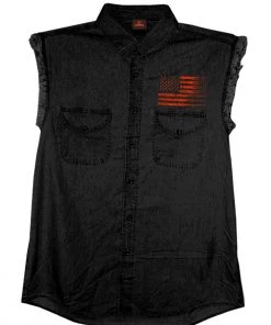 Hot Leathers GMD5430 Mens Black Flag Bullets Sleeveless Black Denim Shir Riding Gear