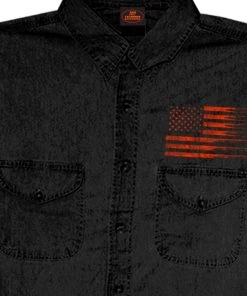 Hot Leathers GMD5430 Mens Black Flag Bullets Sleeveless Black Denim Shir Riding Gear