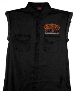 Hot Leathers GMD5453 Mens Bone Finger Sleeveless Black Denim Shirt Sleveless Denim Shirts