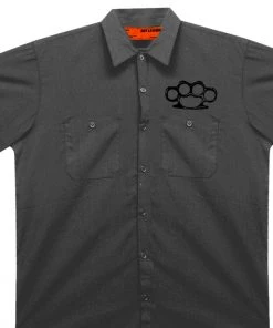 Riding Gear Hot Leathers GMD6113 Mens Charcoal Grey 'Brass Knuckles' Mechanic's Shop Shirt
