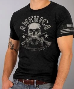 Hot Leathers GML1005 Men’s ‘American Support Crew’ Black T-Shirt