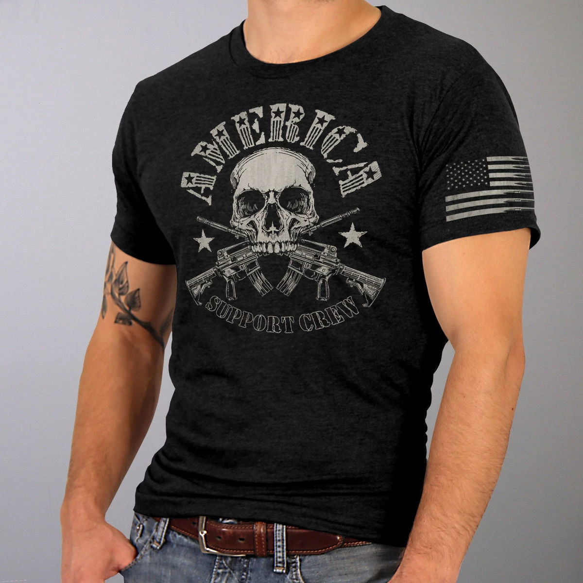 Hot Leathers GML1005 Men’s ‘American Support Crew’ Black T-Shirt