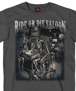 Hot Leathers GMS1126 Men’s ‘Ride Or Die Saloon’ Charcoal T-Shirt