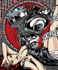 Hot Leathers GMS1294 Men’s Motor Pin Up Black Short Sleeve T-Shirt