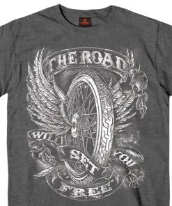 Hot Leathers GMS1325 Men’s ‘Flying Wheel’ Charcoal Heather T-Shirt Riding Gear
