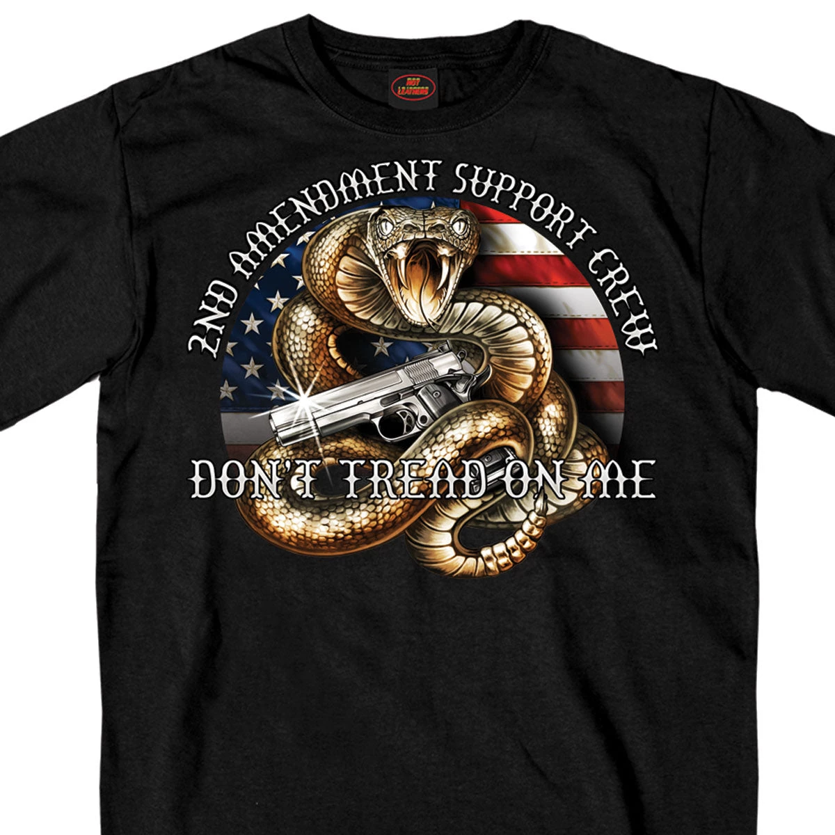 Hot Leathers GMS1371 Men’s ‘2nd Amendment Rattler’ Black T-Shirt Riding Gear
