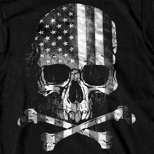 Hot Leathers GMS1372 Men’s ‘Flag Skull’ Black T-Shirt Riding Gear
