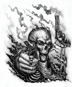 Hot Leathers GMS1417 Men’s ‘Smoking Guns Skeleton ‘ Short Sleeve White T-Shirt