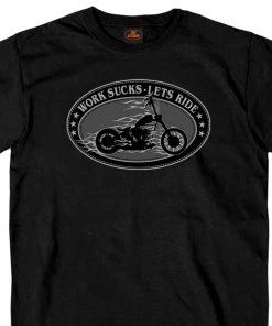 Hot Leathers GMS1419 Men’s ‘Works Sucks, Lets Ride‘ Short Sleeve Black T-Shirt Riding Gear