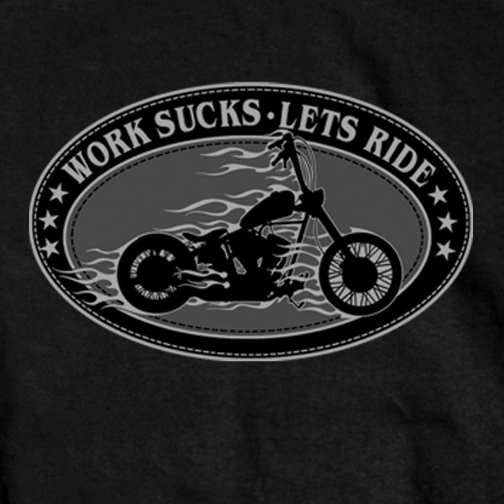 Hot Leathers GMS1419 Men’s ‘Works Sucks, Lets Ride‘ Short Sleeve Black T-Shirt Riding Gear