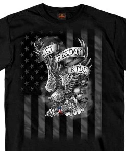 Hot Leathers GMS1422 Men’s ‘Let Freedom Ride Eagle‘ Short Sleeve Black T-Shirt