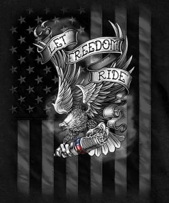 Hot Leathers GMS1422 Men’s ‘Let Freedom Ride Eagle‘ Short Sleeve Black T-Shirt