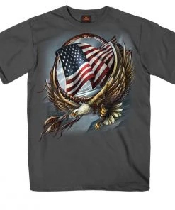 Riding Gear Hot Leathers GMS1427 Men’s ‘Hoop Eagle‘ Short Sleeve Charcoal T-Shirt