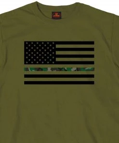 Hot Leathers GMS1444 Mens Thin Line Camo USA Flag Military Green T-Shirt