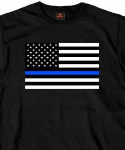 Riding Gear Hot Leathers GMS1445 Mens Thin Blue Line American Flag Black T-Shirt