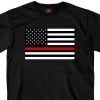 Riding Gear Hot Leathers GMS1446 Mens Thin Red Line USA Flag Black T-Shirt