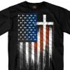 Hot Leathers GMS1466 Mens American Flag Crosses Black T-Shirt Riding Gear