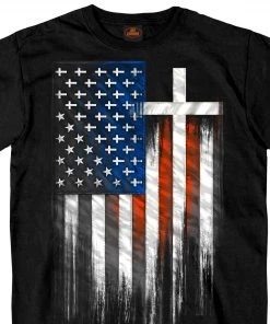 Hot Leathers GMS1466 Mens American Flag Crosses Black T-Shirt Riding Gear