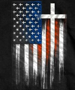 Hot Leathers GMS1466 Mens American Flag Crosses Black T-Shirt Riding Gear