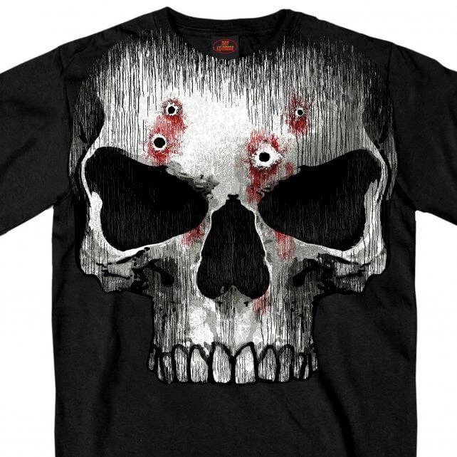 Riding Gear Hot Leathers GMS1467 Mens Jumbo Print Skull Bullet Holes Black T-Shirt