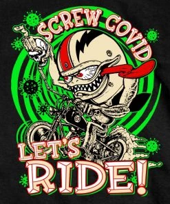 Hot Leathers GMS1474 Men’s Screw Covid Lets Ride Coronavirus Motorcycle Black T-Shirt