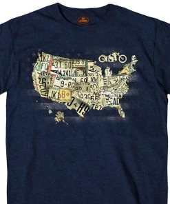 Riding Gear Hot Leathers GMS1481 Men's Short Sleeve USA Map Heather Navy T-Shirt