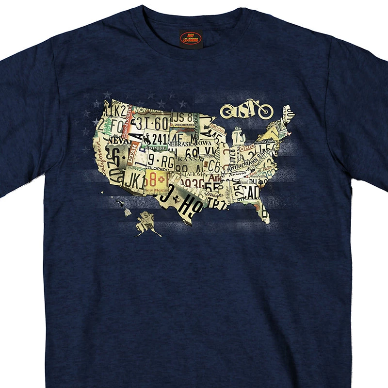 Riding Gear Hot Leathers GMS1481 Men's Short Sleeve USA Map Heather Navy T-Shirt