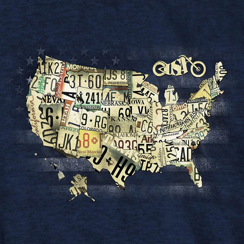 Riding Gear Hot Leathers GMS1481 Men's Short Sleeve USA Map Heather Navy T-Shirt