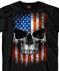 Riding Gear Hot Leathers GMS1483 Men's Short Sleeve Patriotic Skull Black T-Shirt