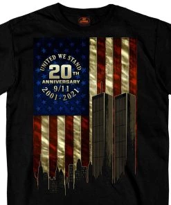 Hot Leathers GMS1494 Men's Black '9-11 Skyline And USA Flag' T-Shirt Riding Gear